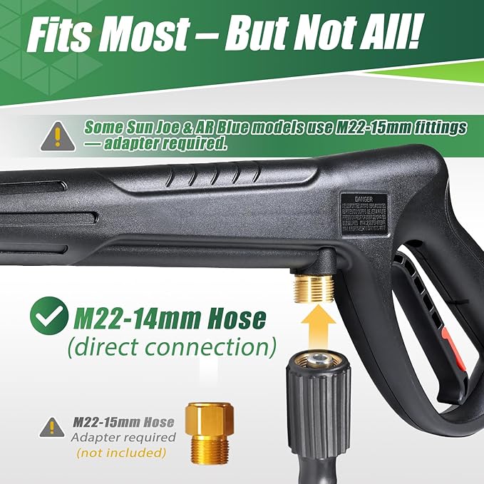 Pressure Washer Gun Wand & 3-in-1 Adjustable Nozzle, M22-14mm Fitting Compatible with Ryobi, Powerstroke, Greenworks, Husky, Raptor Blast, Electric Power Washer