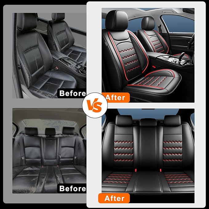 CX-30 Car Seat Covers Fit for Mazda CX-30 2020-2026, Full Coverage Premium Leather Waterproof Breathable Seat Covers, Automotive Seat Protectors, Airbag Compatible(Full Set Seats, Black & Red)