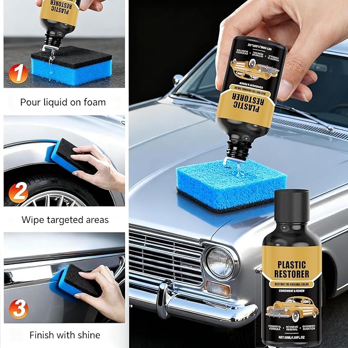 Plastic Restorer for Cars,Ceramic Crystal Coating, Black Trim Restorer,-Restores Faded Plastic & Provides 6-Month UV Protection,Ideal for Car Owners, Exterior Detailing & Trim Care