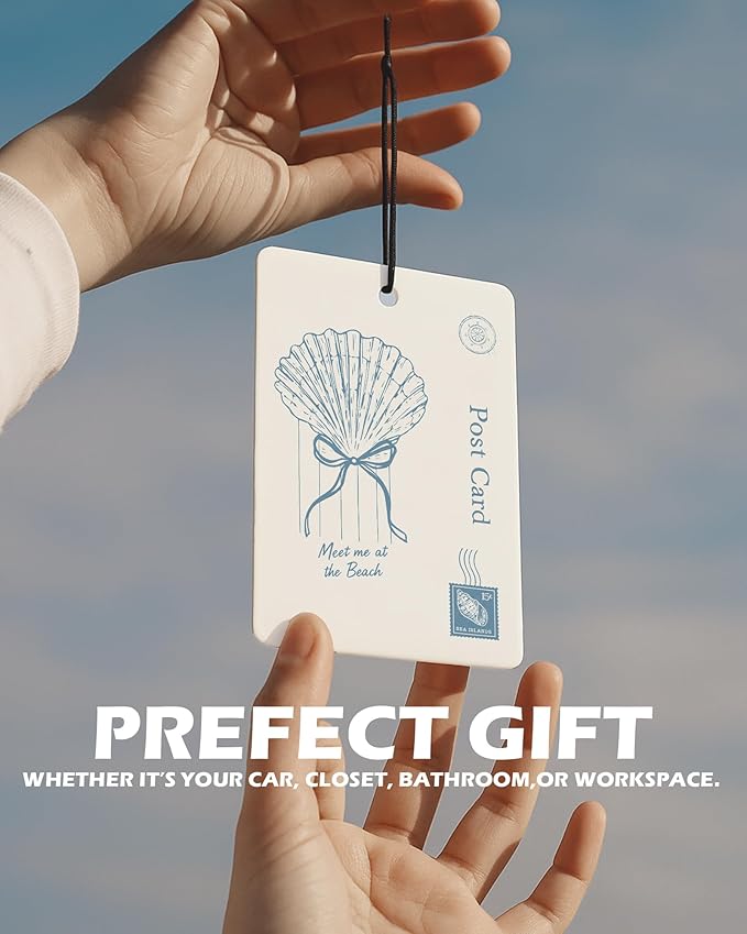Preppy Beach Cologne Car Air Freshener 4 Pcs, Blue Coquette Bow Coastal Seashell Hanging Air Freshener for Cars Bathroom Dorm Books Decor, Cute Blue Accessories Gifts for Women Girls