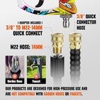 Short Pressure Washer Gun with Swivel 3/8" & M22-14mm Connect High Pressure Washer Handle with 5 Spray Nozzle, 1/4" Quick Connector Coupler Power Washer Gun Compatible with Foam Cannon