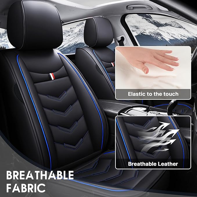 Front Seat Cover for Toyota Highlander 2001-2025, Waterproof Durable Premium Leather Car Seat Protector, Comfortable Anti-Slip Stylish Sport Seat Cover(2 Seats Standard,Black Blue)