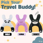 Kids Car Sleeping Pillow - X-Shaped Plush Animal for Neck & Back Support - Hands & Seat Belt Slot - Machine Washable & Compressible - Perfect for Car, Plane, Train, Boat & More - Purple