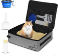 Petskd Portable Cat Travel Litter Box with Lid and 10 pcs Disposable Liner Bags, Leak-Proof and Collapsible, Cat Travel Essentials for Car, Hotel, Airplane and Other Outdoor Use(Grey)