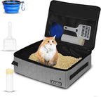 Petskd Portable Cat Travel Litter Box with Lid and 10 pcs Disposable Liner Bags, Leak-Proof and Collapsible, Cat Travel Essentials for Car, Hotel, Airplane and Other Outdoor Use(Grey)