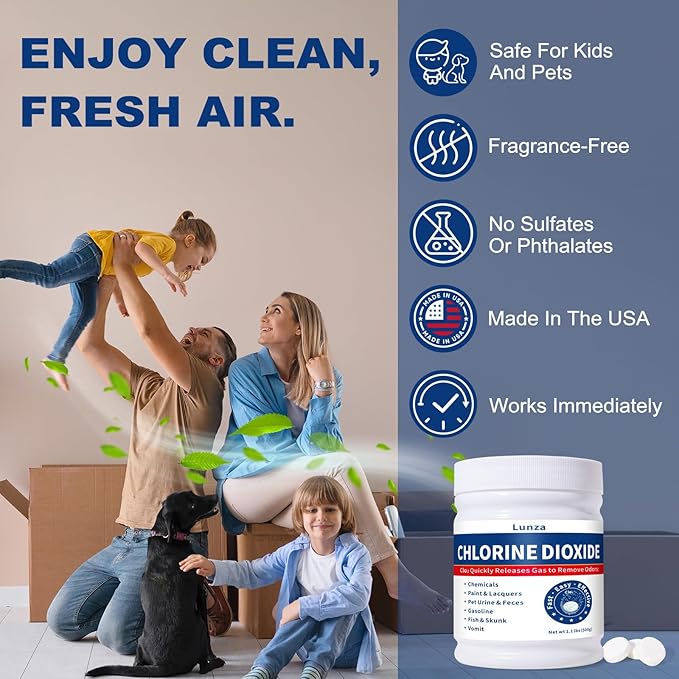 Chlorine Dioxide Odor Removal - Professional Smoke & Pet Odor Remover for Cars, Homes, Carpets & Offices - Fast-Acting, 1-Pack (1.1 lb)