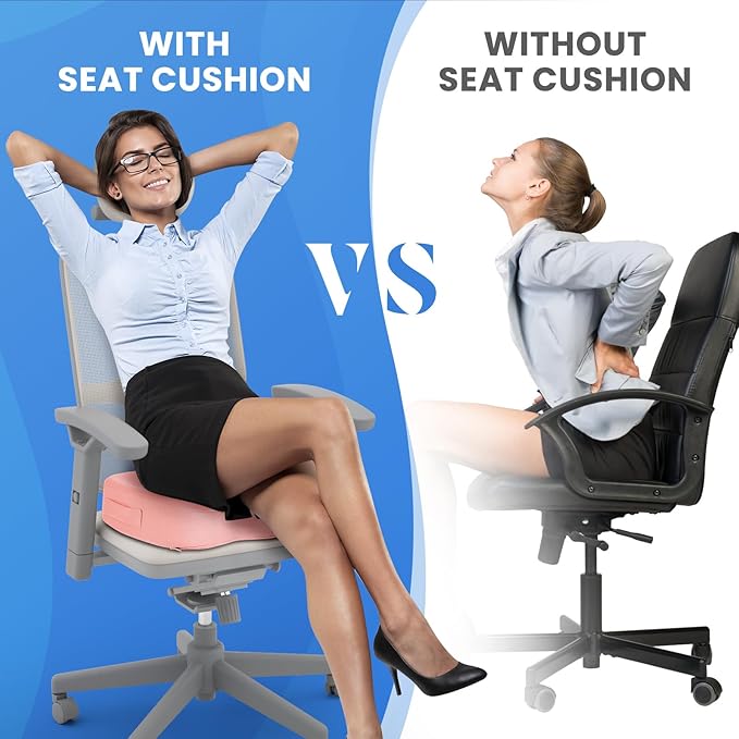 TushGuard Seat Cushion for Office Chair Memory Foam Non-Slip Cushion Back, Relief Chair Pad, Butt Pillow for Office, Car, Computer Desk, Pink, X-Large