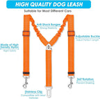 SlowTon Dog Seat Belt, Double Dog Seatbelt Adjustable Vehicle Safety Leash with Elastic Bungee Buffer, Reflective No Tangle Y Shape Two Dog Harness Seat Belt Splitter for Pets Car Trip (Orange, S)