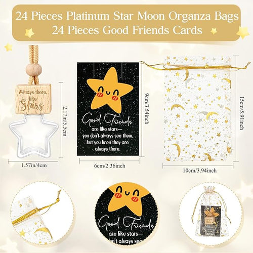 24 Sets Hanging Car Air Freshener Diffuser Ornament Gratitude Card Star Empty Glass Oil Bottle Leather Car Air Freshener Employee Appreciation for Friend Roommate BFF Bestie Fragrance Aromatherapy