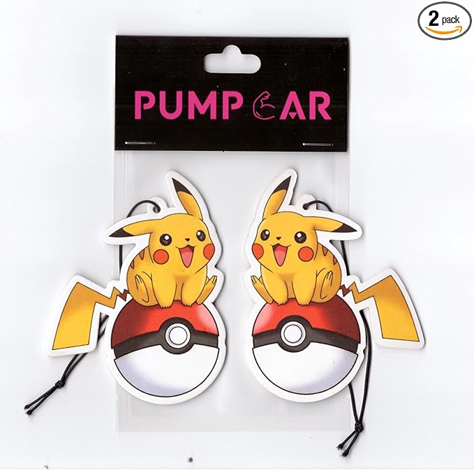 PumpCar 2 pieces double-sided yellow pika hanging cartoon cherry-scented funny car air freshener Cool hanging for rearview mirror Car Interior Accessories Gifts