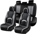 Coverado Car Seat Covers, Leather Seat Covers Full Set, Waterproof Car Seat Protector with Lumbar Support, Automotive Seat Covers Seat Cushions Universal Fit for Most Cars SUV Trucks, (Black&Beige)