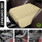 wuyaoyao Car Center Console Cover, 12.13"×8.66"×3.74" Leather Car Armrest Cover with with 2 Side Pockets, Memory Foam Soft Auto Armrest Cushion Pad, Universal Vehicle Arm Rest Protector (Beige)