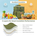 HSHRISH Lunch Box for Men, Large Expandable Tactical Lunch Bag, Durable Leakproof Cooler Bag with Molle Webbing, Lunch Box for Men Work Picnic Trip Camping, 24 Can/16 L, Army Green