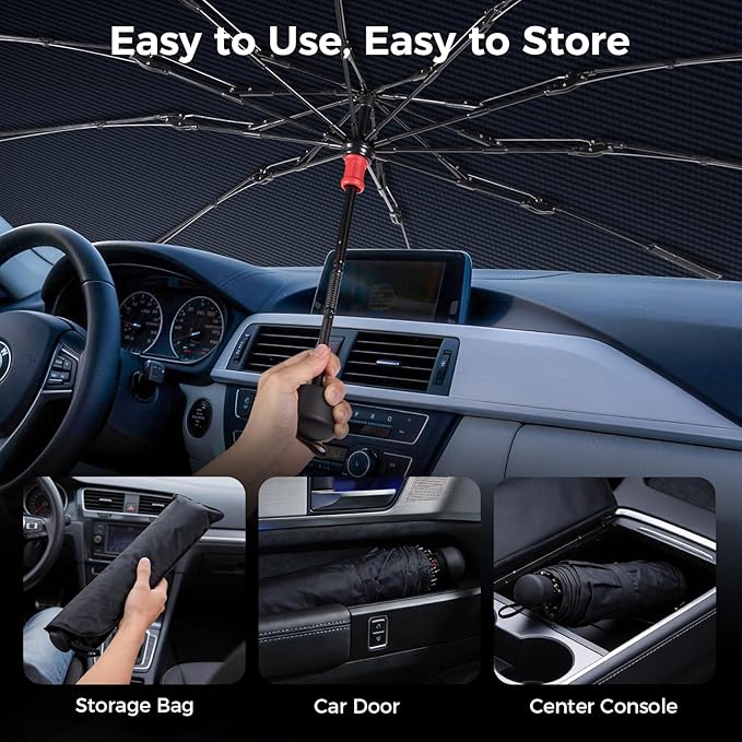 Upgraded Windshield Sun Shade Umbrella – Thickened Silver Titanium Coating, UV Protection for Car Front Window, Block Sun Rays & Keep Interior Cool, Reinforced Spring Edge, Universal Fit 61" L x 33" W