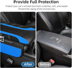 NBTEPEM Blue Center Console Cover, Sporty Leather Armrest Cover Cushion with 2 Storage Pockets, Universal Auto Middle Console Protector, Car Interior Accessories for Most SUV, Truck, Sedan Vehicles
