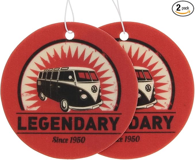 BRISA VW Collection Volkswagen Air Freshener, Room Freshener, Deodorizer for Cars T1 Bus Campervan Motif (Vanilla/Red/Set of 2)