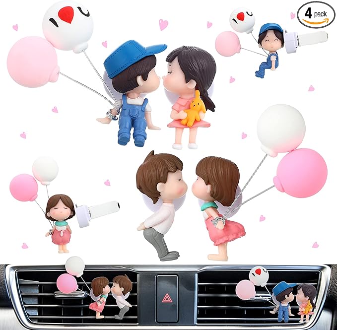 4 Piece Cute Car Air Freshener Vent Clip Lovely Couple Car Accessories couple design Perfume Clip Essential Oil Diffuser Interior with Fragrance Tablet for Air Vent Freshener(Cute Style)