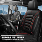 CAR PASS 3D Foam PU Leather Car Seat Covers, Universal Seat Covers Front 2 for Trucks SUV Sedan Automotive Seat Covers Armrest Airbag Compatible Waterproof Comfortable Faux Nappa Leather Black Red