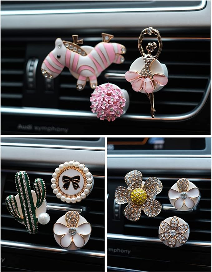 4 pcs Cute Car Vent Clips Car Air Fresheners Vents Clips Glistering Crystals Air Freshener Clip Charm Car Inter Decor Cute Accessories for Women Girls (Pink four-leaf clover air outlet)