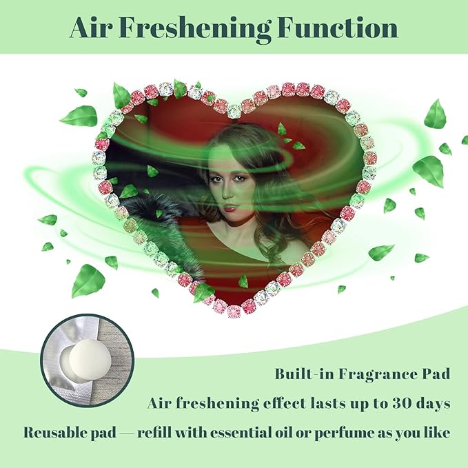 Personalized Car Air Freshener with Photo – Custom Rhinestone Vent Clip & Heart-Shaped Acrylic Picture Frame for Car Interior Decoration Accessories (Mixed Pink, One Size)