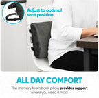 FORTEM Lumbar Support Pillow for Office Chair, Lumbar Support Pillow for Car, Back Rest for Gaming, Memory Foam Pillow, Desk Chair Cushion, Breathable & Washable Cover, Adjustable Straps