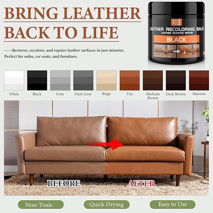Leather Recoloring Balm Leather Color Restorer Scratch Repair Leather Paint for Furniture Couches Car Seats Shoes Bags Leather Dye and Restorer Restores Faded and Scratched Leather-Medium Brown