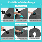 Inflatable Travel Neck Pillow for Airplane, Head Support Velvet Adult Neck Pillow for Long Flight, Kit with Eye Mask, Earplugs and Storage Bag,1, Dark Gray