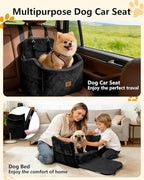 Dog Car Seat for Small/Medium Dogs Up to 35 lbs, 2-in-1 Pet Car Seat with Memory Foam, Machine Washable Dog Bed for Cars, Non-Slip Pet Booster Carseat with Safety Leashes, Storage Pockets (Black)