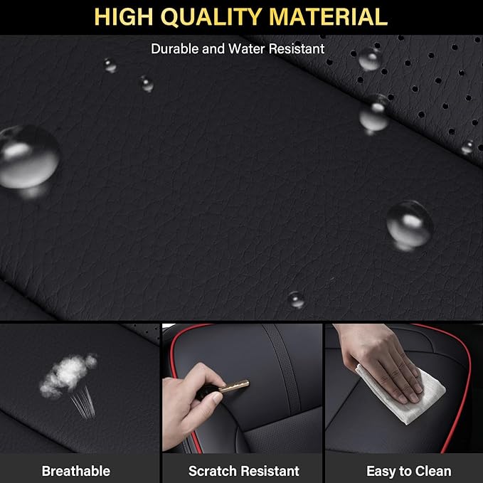 Coverado Chevy Silverado Seat Covers, Faux Leather Seat Covers Fit for Chevy Silverado GMC Sierra 2007-2025 1500, 2015-2025 2500HD 3500HD Crew Double Extended Cab (Front, Red)