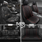 CAR PASS Piping Luxury Leather Seat Covers Full Set,5 Seats Anti-Slip Waterproof Seat Covers Compatible with Front Armrests,Universal Fit for Sendan SUV Van Truck,Airbag Compatible,Black and Red