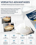 Transparent Waterproof Coating, TUFINEIN 1.32 Gallon Invisible Waterproof Agent Indoor & Outdoor Sealant Water-Based Clear Sealant Roofs, Walls, Garden, Terraces