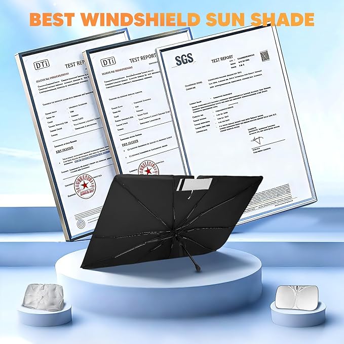 KUST Custom Fit Windshield Sun Shade Umbrella for Jeep Grand Cherokee 2011-2021 | Foldable Sunshade with Bendable Handle | Blocks Heat & UV Scratch Resistant Keep Cool Sunshield