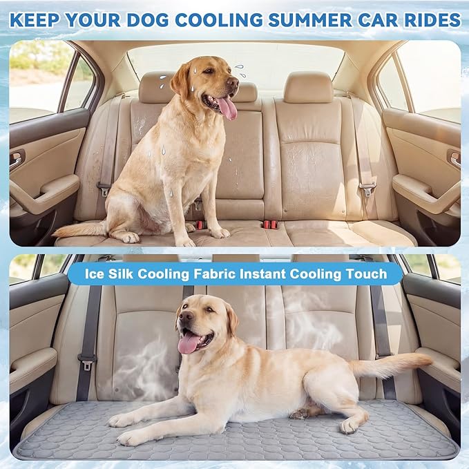 54"x24.8" Dog Cooling Mat for Car Back Seat, Ice Silk Pet Bed Mat, Non Slip Summer Cooling Pad for Dogs and Cats, Fits Backseat Extenders Protector, Trucks, Suvs, Indoor & Outdoor (Gray)