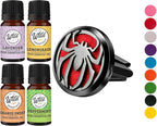Wild Essentials Black Chrome Spider Essential Oil Car Vent Diffuser Kit, Lavender, Lemongrass, Peppermint, Orange Oils, Stainless Steel Locket, 8 Refill Pads, Customizable Color Changing Air Freshener