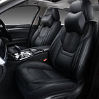 Auto Car Seat Covers Accessories Full Set Leather Cushion Protector Breathable Waterproof Seat Cover for Cars Universal Fit (Black, Front Pair and Rear)