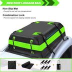 OceanCross Car Rooftop Cargo Carrier Bag, Green Rooftop top Cargo Carrier Bag 15 Cubic feet Waterproof for All Cars with/Without Rack, Includes Anti-Slip Mat, 8 Reinforcement Straps, Luggage Lock