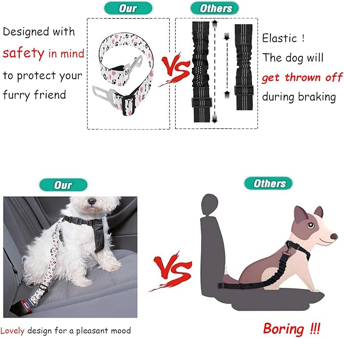 Cute Design 2-Pack Set Adjustable Pet Cat Dog Car Seat Belt, Adjustable Buckle Pet Car Harness Fabric Lanyard from 22 to 38 Inches Seatbelt Leash (Daliy Dog-Two Piece in one Set)