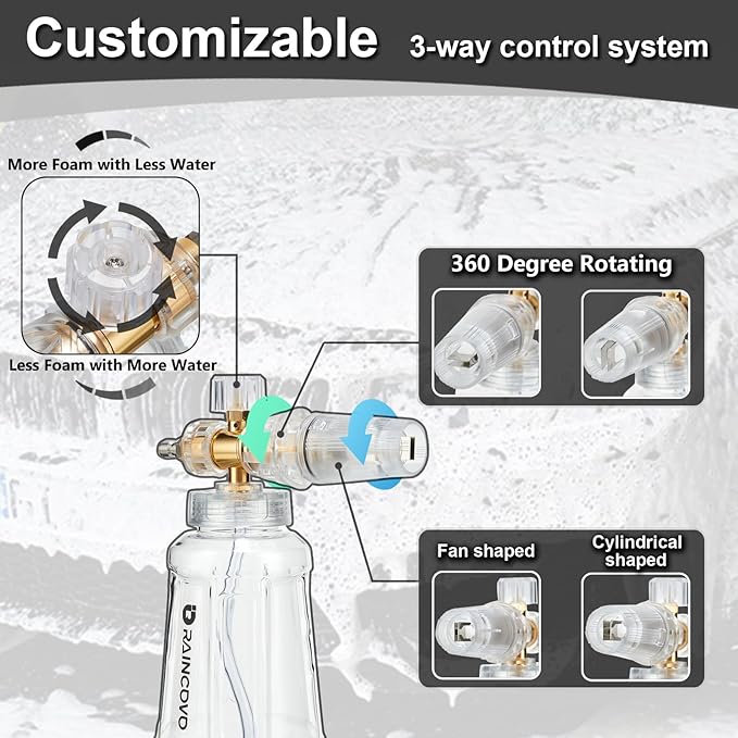 Foam Cannon for Pressure Washer, Snow Clear Foam Cannon Dual Connector Accessories, Power Washer Soap Attachment for Car Wash, Stainless Steel Filter, 5 Nozzle Tips with Holder