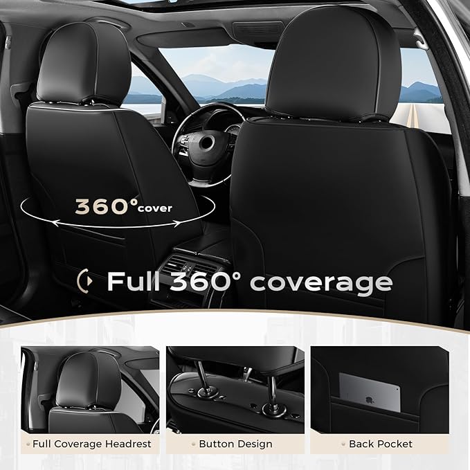 Coverado Seat Covers, Car Seat Covers Front Seats, Leather Seat Covers for Cars, Car Seat Protector Waterproof, Black Car Seat Cushion, Front Carseat Cover Universal Fit for Most Cars Orange