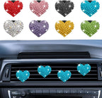 4PCS Heart-Shaped Car Vent Clip with Rhinestone, Vent Clip Car Accessories, Sparkly Rhinestone Bling Diamond Freshener Holder, Air Conditioning Outlet Ornament for Women Girls (Blue, Style1)