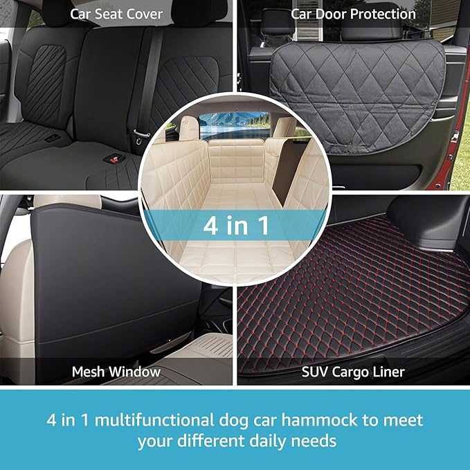 Lassie Dog Car Hammock for 2020-2026 Tesla Model Y Back Seat Pet Cover for Dogs with 4 Headrests and 2 Seat Belts, 100% Waterproof Backseat Hammock Pet Seat Protector for Tesla Model Y