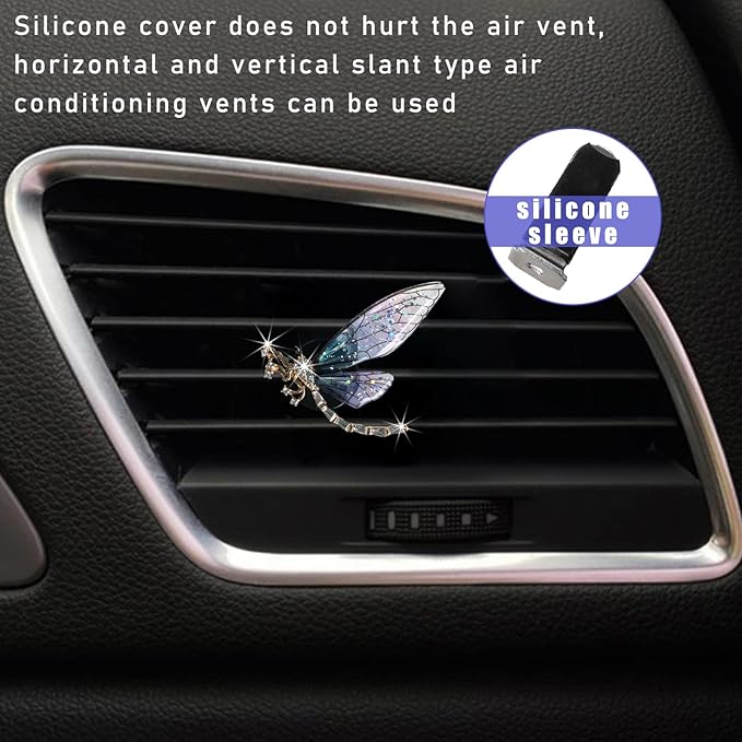 Augeny 2PCS Bling Dragonfly Air Vent Clips, Cute Crystal Car Air Fresheners Vent Clips, Rhinestone Diamond Auto Diffuser Vent Clip for Women Girls, Car Interior Decor Accessories (Blue)
