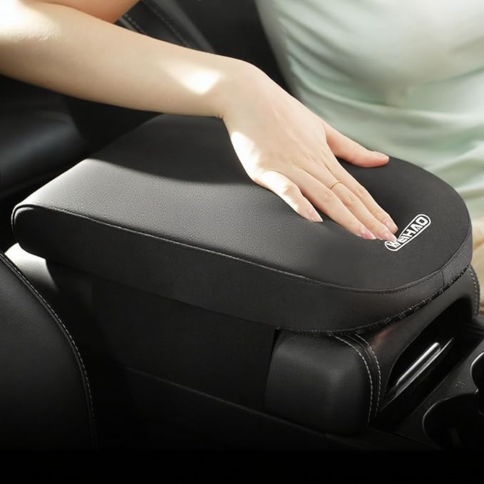 Soft Memory Foam Car Armrest Cushion Pad - Thick 12.6x7.5x2 inch, Washable Polyester Fabric Arm Rest Cover Pad, Thick Center Console Cover Cushion for Cars, Sedans, SUVs, most Vehicles (Black-1PC)