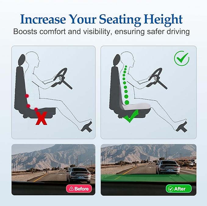 Onever Ergonomic Memory Foam Seat Cushion, Lumbar Support Non Slip for Truck Driver Long Driving Office Chair Back Tailbone Pain Relief Black