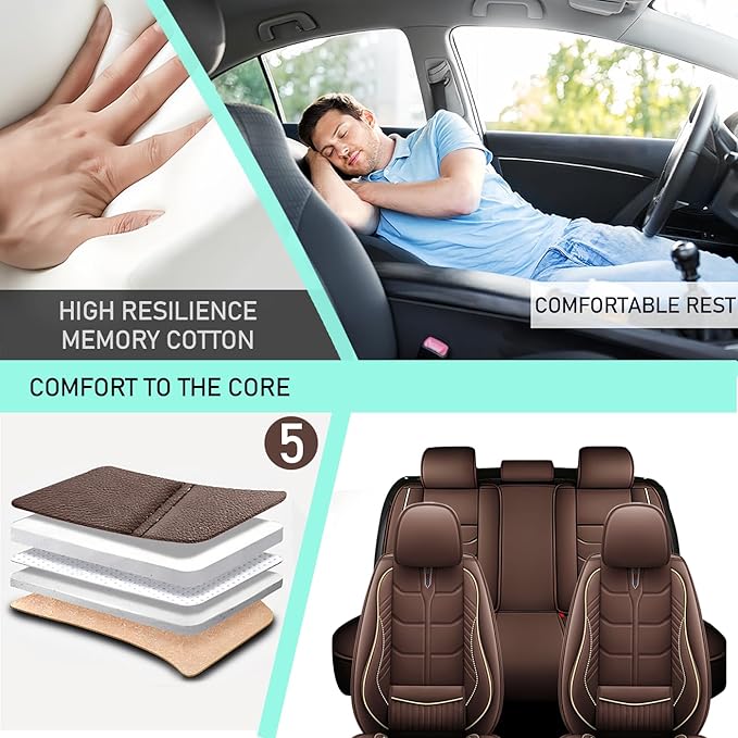 Leather Car Seat Covers Fit for Toyota RAV4 EV 2012-2013, 5 Seater Car Seat Cover, Premium Waterproof, Scratch Resistant Car Interior Accessories (Full Set Coffee)