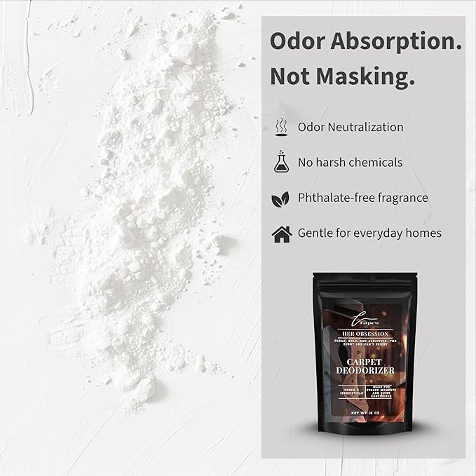 Lapew Her Obsession Carpet Deodorizer Powder - Pet Safe Freshener for Vacuuming | Scented Odor Eliminator for Home | 16 oz