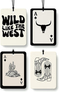 Retro Western Car Air Freshener 4 Pcs Coconut Scented, Cow Skull Cactus Ace Card Cowboy Car Accessories Mirror Decor for Women, Western Hanging Air Freshener for Cars Closet Drawer Books