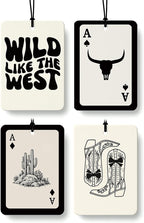 Retro Western Car Air Freshener 4 Pcs Coconut Scented, Cow Skull Cactus Ace Card Cowboy Car Accessories Mirror Decor for Women, Western Hanging Air Freshener for Cars Closet Drawer Books