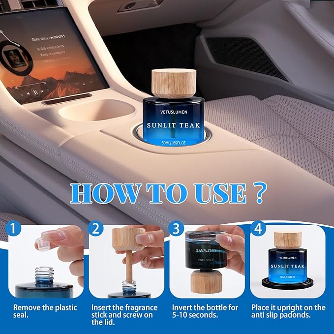 50ml Car Air Freshener, 1.7fl oz Large Capacity Air Freshener Diffuser Set, 3-Scent Natural Essential Oil Fragrance Aromatherapy