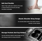 Car Center Console Armrest Pillow, Multifunctional Armrest Box Cover with Cup Phone Tissue Holder & Side Pockets, Waterproof Leather Middle Console Cushion for Most Vehicles (Gray, Normal)